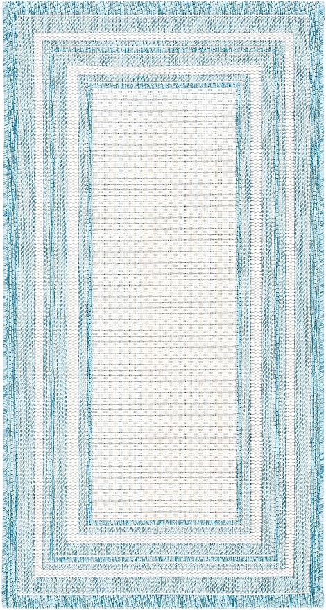 SAFAVIEH Courtyard Collection 2'7' x 5' Ivory / Aqua CY8475 Indoor/ Outdoor Patio Backyard Mudroom Area Rug