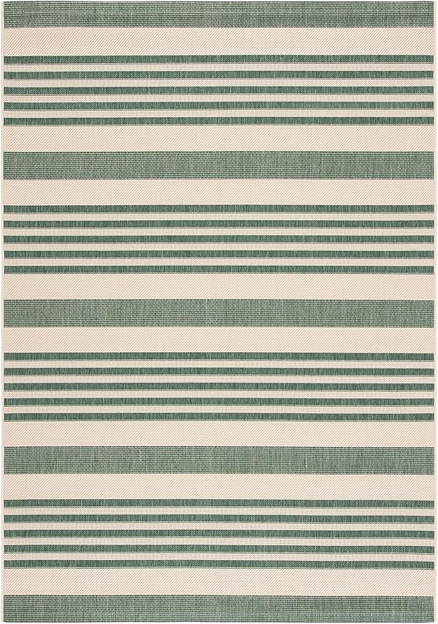 SAFAVIEH Courtyard Collection 2'7" x 5' Beige/Dark Green CY6062 Stripe Indoor/ Outside Waterproof Easy cleansingPatio Backyard Mudroom Area Mat