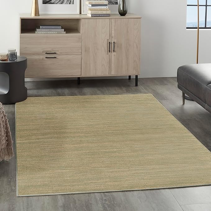 Nourison Essentials Indoor/Outdoor Green Gold 4' x 6' Area Rug, Easy Cleaning, Non Shedding, Bed Room, Living Room, Dining Room, Backyard, Deck, Patio (4x6)