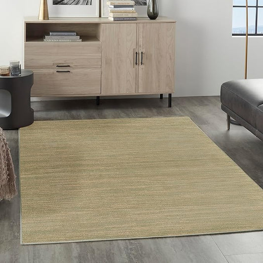Nourison Essentials Indoor/Outdoor Green Gold 5' x 7' Area Rug, Easy Cleaning, Non Shedding, Bed Room, Living Room, Dining Room, Backyard, Deck, Patio (5x7)