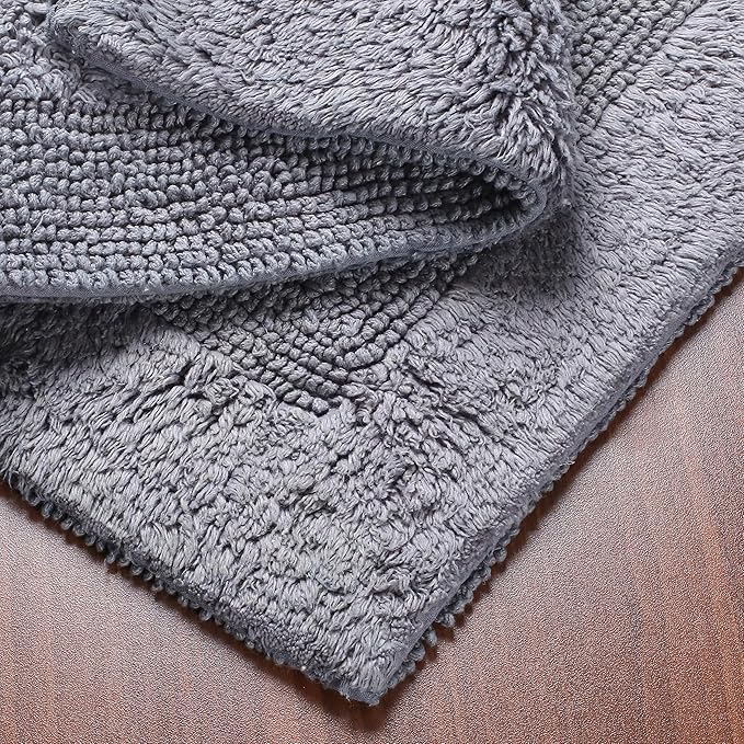 Savi Home Bath Mat Rug 17x24 Charcoal Grey, 100% Pure Cotton, Super Soft White, Plush & Absorbent, Hand Tufted Heavy Weight Construction, Full Reversible Step Out Rugs