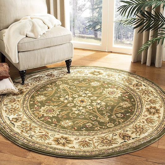 SAFAVIEH Lyndhurst Collection 8' Round Sage / Ivory LNH212C Traditional Oriental Non-Shedding Dining Room Entryway Foyer Living Room Bedroom Area Rug