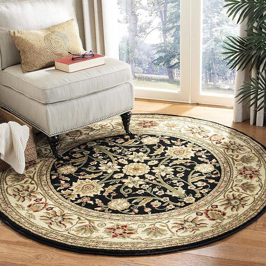 SAFAVIEH Lyndhurst Collection Area Rug - 3'3" Round, Black & Ivory, Traditional Oriental Design, Non-Shedding & Easy Care, Ideal for High Traffic Areas in Living Room, Bedroom (LNH212A)