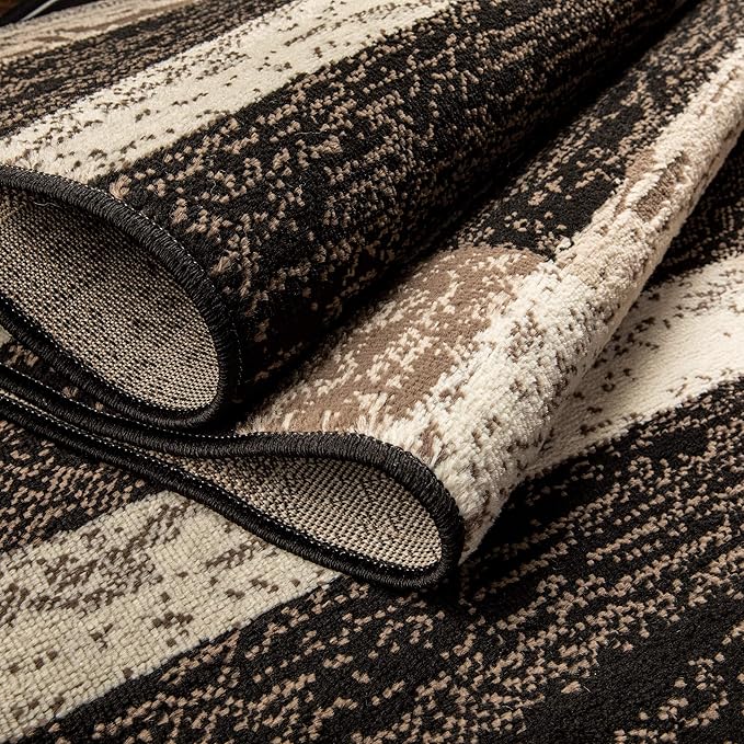 SUPERIOR Indoor Runner Area Rug with Jute Backing for Kitchen, Bedroom, Dorm, Living Room, Hallway, Entryway, Perfect for Hardwood Floors - Rockwood Modern Geometric Design, 2'6" X 10', Chocolate