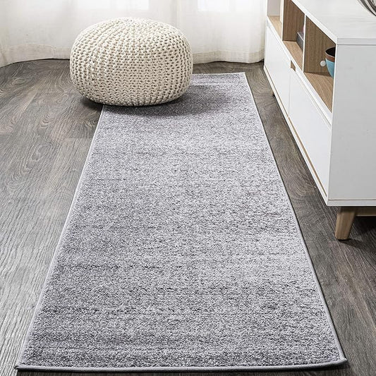 JONATHAN Y SEU100A-212 Haze Solid Low-Pile Indoor Runner Rug, Coastal, Bohemian, Minimalist, Classic, Casual for Bedroom,Kitchen,Living Room,Non Shedding,Easy-Washing, Gray, 2 X 12