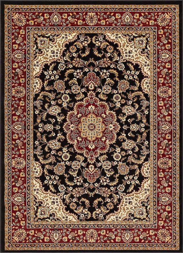 Well Woven Barclay Collection Medallion Kashan Black 8x10 Area Rug - for Living Room, Bedroom, and Dining Room