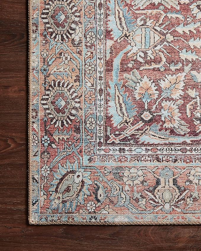 Loloi II Wynter Collection WYN-05 Tomato/Teal 2'-6" x 7'-6", .13" Thick, Runner Rug, Soft, Durable, Printed, Vintage Inspired, Low Pile, Non-Shedding, Easy Clean, Living Room Rug