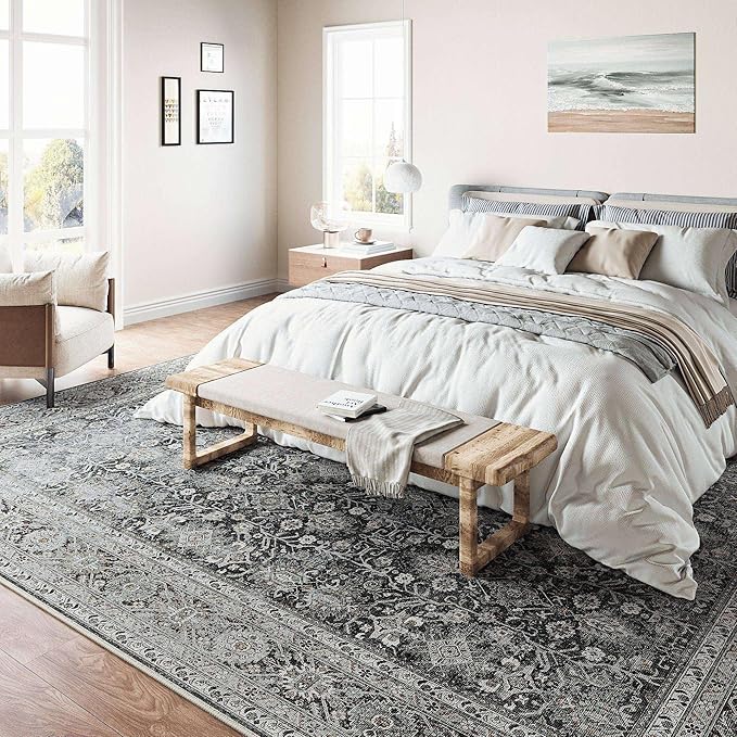 Vintage Area Rug 3x5 Black Entryway Office Washable Carpet Non Slip Bedroom Indoor Living Room Door Mat Low Pile Traditional Distressed Retro Accent Rug for Dining Room Bathroom Kitchen