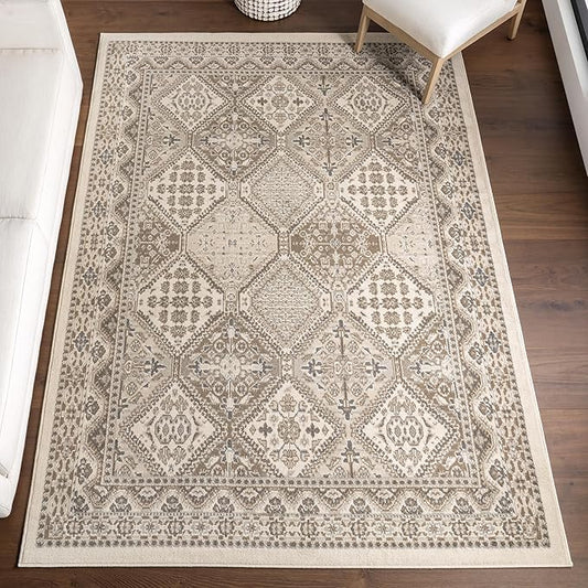nuLOOM 6 Square Becca Traditional Tiled Area Rug, Beige, Faded Transitional Design, Stain Resistant, For Bedroom, Dining Room, Living Room, Hallway, Office, Kitchen, Entryway
