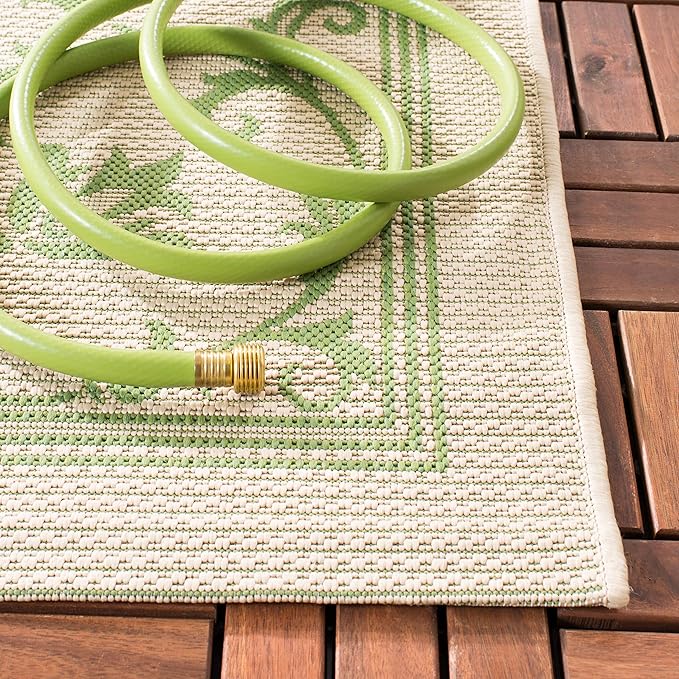 SAFAVIEH Courtyard Collection Area Rug - 7'1 Square, Natural & Olive, Scroll Design, Non-Shedding & Easy Care, Indoor/Outdoor & Washable-Ideal for Patio, Backyard, Mudroom (CY2098-1E01)