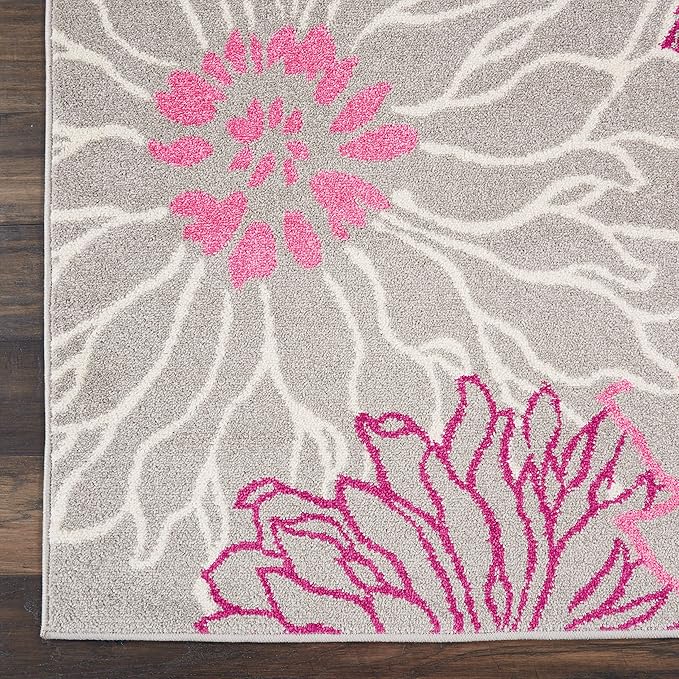 Nourison Passion Grey 2'2" x 10' Area Rug, Floral, Farmhouse, Easy Cleaning, Non Shedding, Bed Room, Living Room, Dining Room, Kitchen, (10' Runner)
