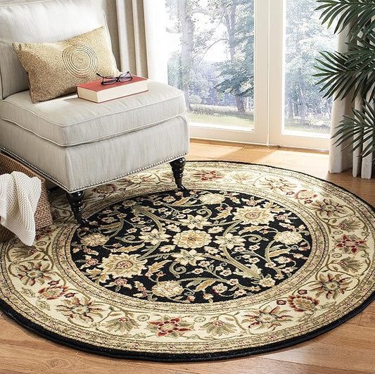 SAFAVIEH Lyndhurst Collection 8' Round Black/Ivory LNH212A Traditional Oriental Non-Shedding Dining Room Entryway Foyer Living Room Bedroom Area Rug