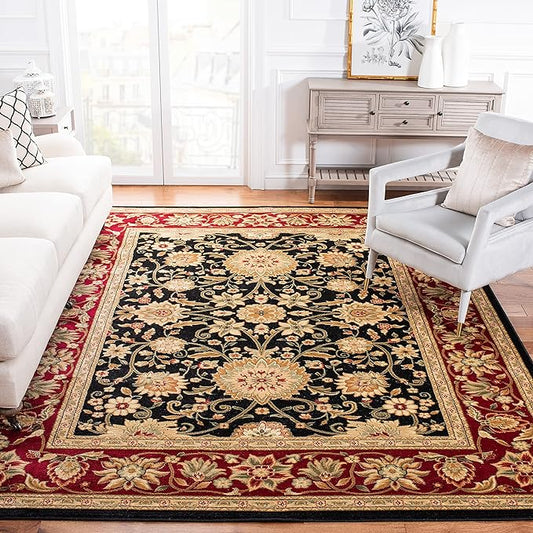 SAFAVIEH Lyndhurst Collection 8' Square Black / Red LNH212G Traditional Oriental Non-Shedding Living Room Bedroom Dining Home Office Area Rug