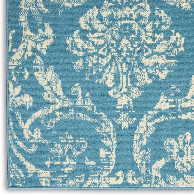 Nourison Jubilant Damask Blue 5'3'' x 7'3'' Area-Rug, Easy-Cleaning, Non Shedding, Bed Room, Living Room, Dining Room, Kitchen (5x7)