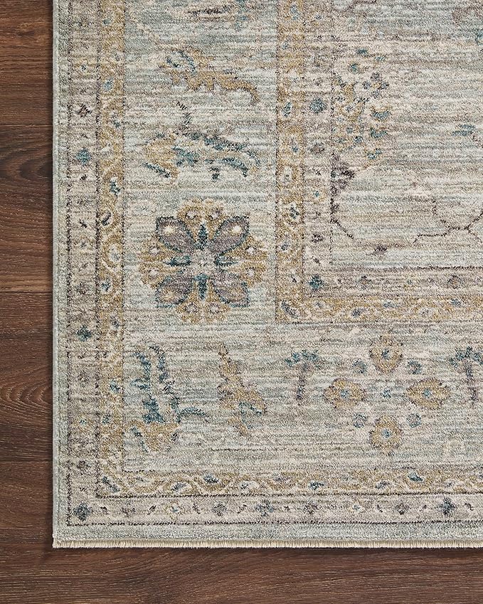 Loloi Magnolia Home by Joanna Gaines Millie Collection MIE-02 Sky/Gold 9'-6" x 9'-6", .25" Pile Height, Round Area Rug