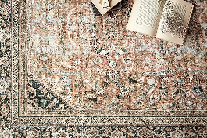 Loloi II Wynter Collection WYN-02 Auburn/Multi 5'-0" x 7'-6", .13" Thick, Area Rug, Soft, Durable, Printed, Vintage Inspired, Low Pile, Non-Shedding, Easy Clean, Living Room Rug