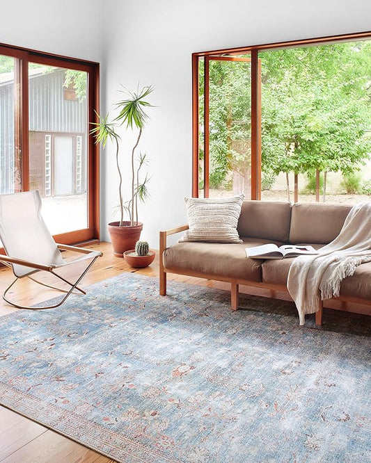 Loloi II Wynter Collection WYN-06 Teal/Multi 2'-0" x 5'-0", .13" Thick, Accent Rug, Soft, Durable, Printed, Vintage Inspired, Low Pile, Non-Shedding, Easy Clean, Living Room Rug