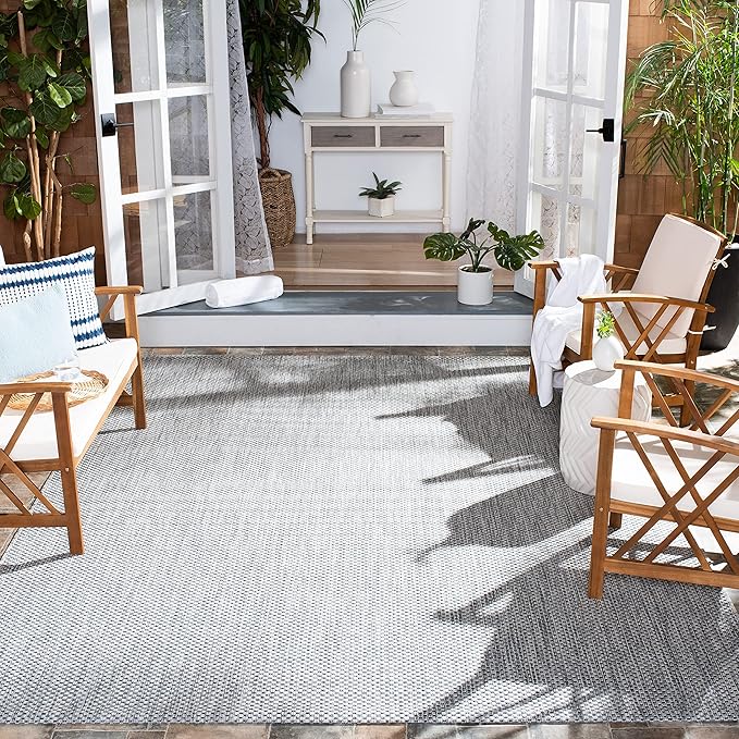 SAFAVIEH Courtyard Collection 8' x 10' Grey/Navy CY8521 Indoor/ Outside Waterproof Easy cleansingPatio Backyard Mudroom Area Mat
