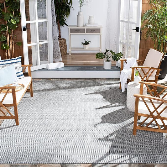SAFAVIEH Courtyard Collection 8' x 10' Grey/Navy CY8521 Indoor/ Outside Waterproof Easy cleansingPatio Backyard Mudroom Area Mat