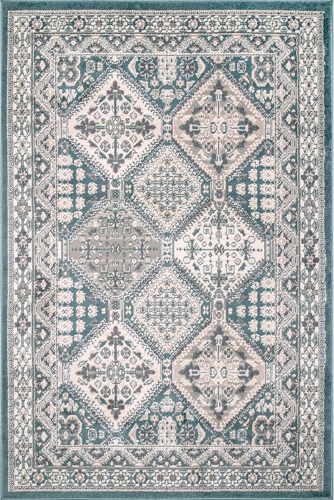 nuLOOM 9x12 Becca Traditional Tiled Area Rug, Blue, Faded Transitional Design, Stain Resistant, For Bedroom, Dining Room, Living Room, Hallway, Office, Kitchen, Entryway