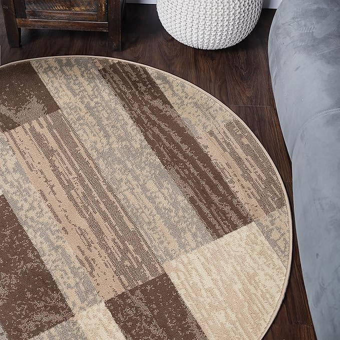 SUPERIOR Indoor Area Rug, Jute Backed, Modern Geometric Patchwork Floor Decor for Bedroom, Office, Living Room, Entryway, Hardwood Floors, Rockwood Collection, 5' Round, Slate
