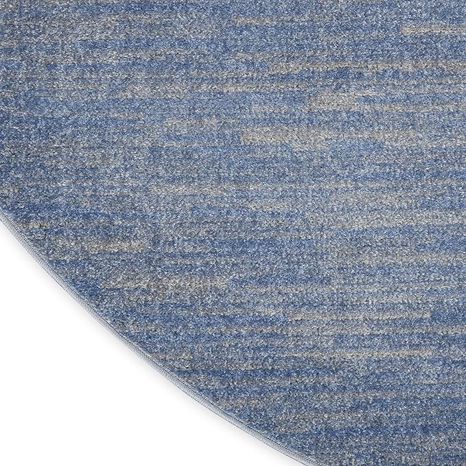 Nourison Essentials Indoor/Outdoor Blue/Grey 6' x Round Area Rug, Easy Cleaning, Non Shedding, Bed Room, Living Room, Dining Room, Backyard, Deck, Patio (6 Round)