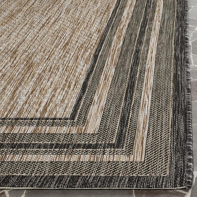 SAFAVIEH Courtyard Collection 9' Square Natural / Black CY8475 Indoor-Outdoor Waterproof Easy-Cleaning Patio Backyard Mudroom Area-Rug