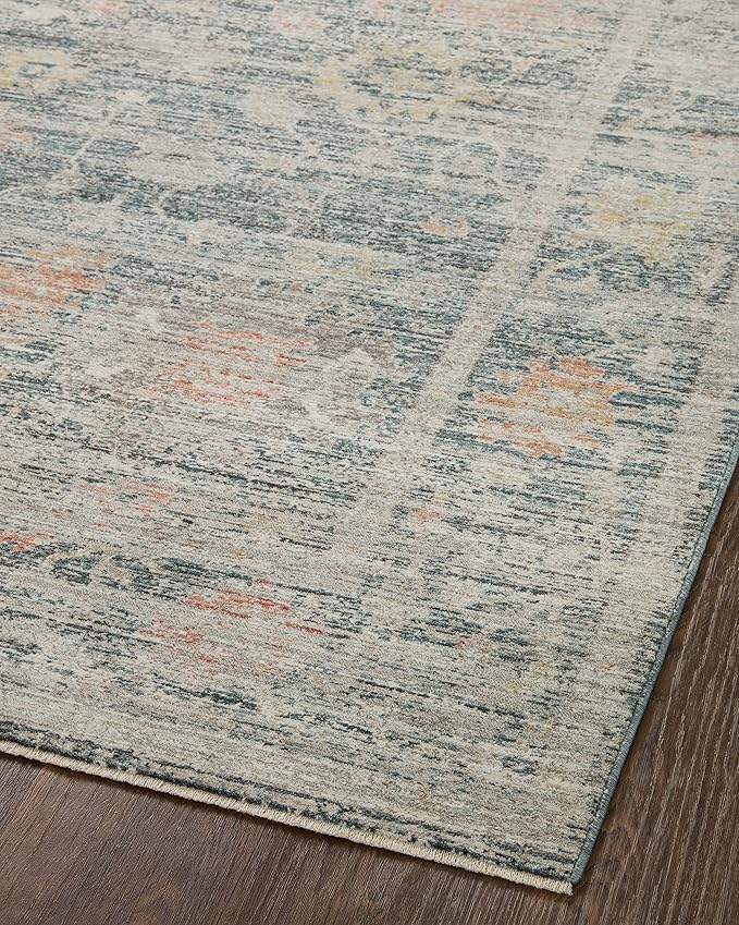 Loloi Magnolia Home by Joanna Gaines Millie Collection MIE-01 Blue/Multi 9'-6" x 9'-6", .25" Pile Height, Round Area Rug