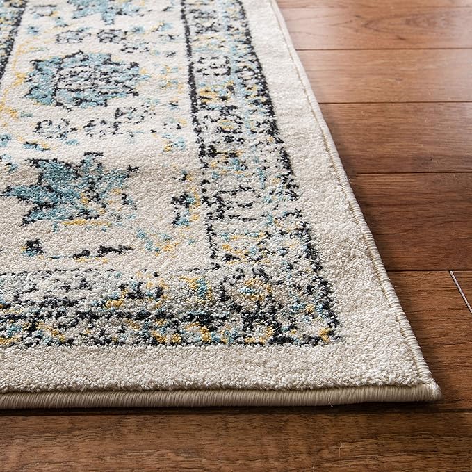 SAFAVIEH Evoke Collection 2'2" x 9' Grey / Gold EVK220B Shabby Chic Oriental Medallion Non-Shedding Living Room Entryway Foyer Hallway Bedroom Runner Rug