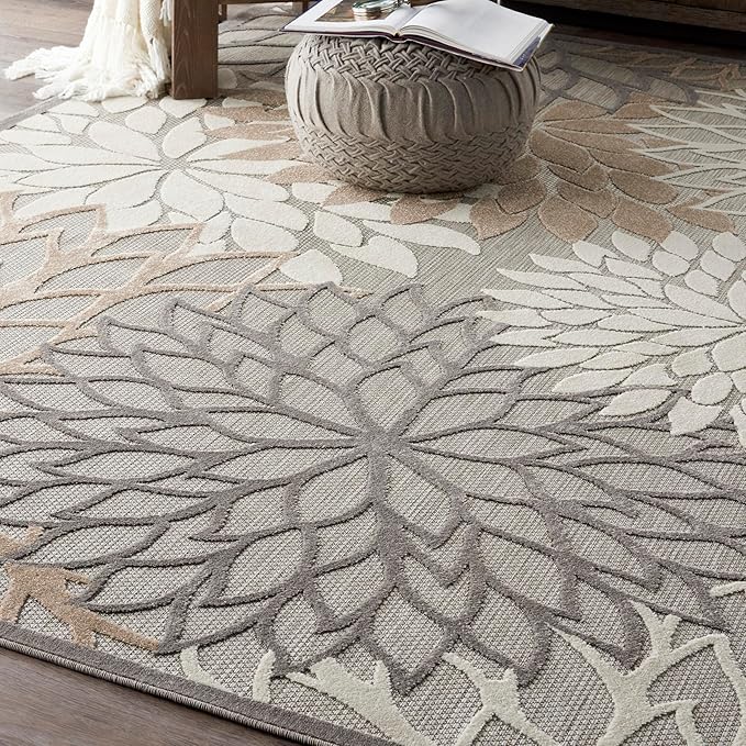 Nourison Aloha Indoor/Outdoor Natural 9'6" x 13' Area -Rug, Tropical, Botanical, Easy Cleaning, Non Shedding, Bed Room, Living Room, Dining Room, Deck, Backyard, Patio (9x13)