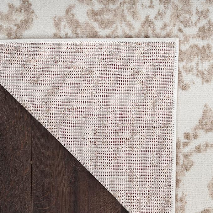 Nourison Jubilant Damask Ivory Beige 2'3" x 7'3" Area Rug, Easy Clean, Non Shedding, Bed Room, Living Room, Dining Room, Kitchen (2x7)