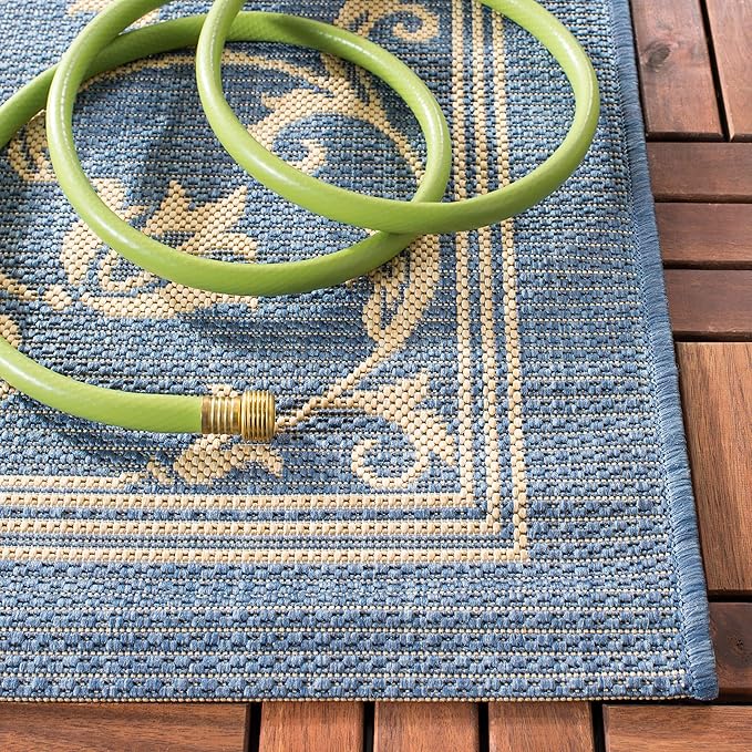 SAFAVIEH Courtyard Collection Runner Rug - 2'3" x 14', Blue & Natural, Scroll Design, Non-Shedding & Easy Care, Indoor/Outdoor & Washable-Ideal for Patio, Backyard, Mudroom (CY2098-3103)