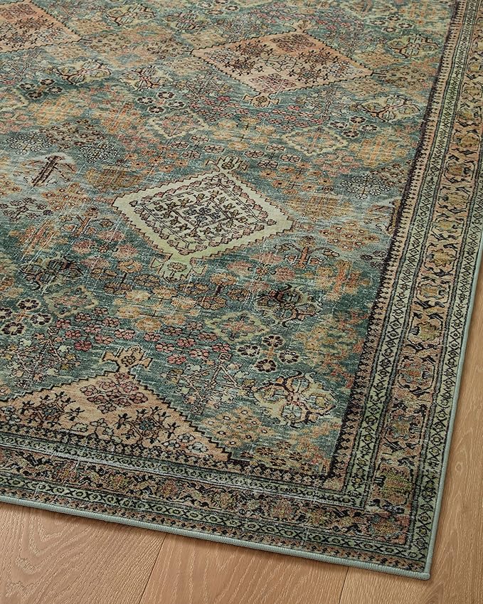 Loloi Magnolia Home by Joanna Gaines Sinclair Collection SIN-03 Turquoise/Multi 5'-0" x 7'-0", .25" Pile Height, Machine Washable, Area Rug