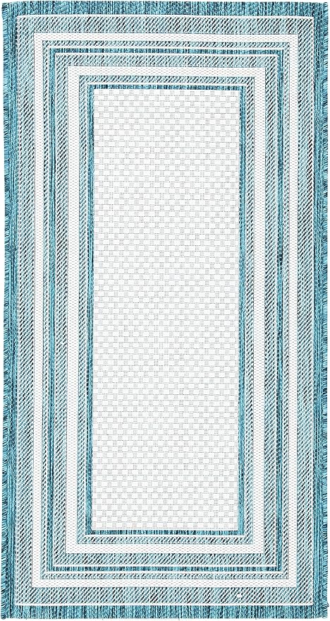 SAFAVIEH Courtyard Collection 2'7' x 5' Ivory / Teal CY8475 Indoor/ Outdoor Patio Backyard Mudroom Area Rug