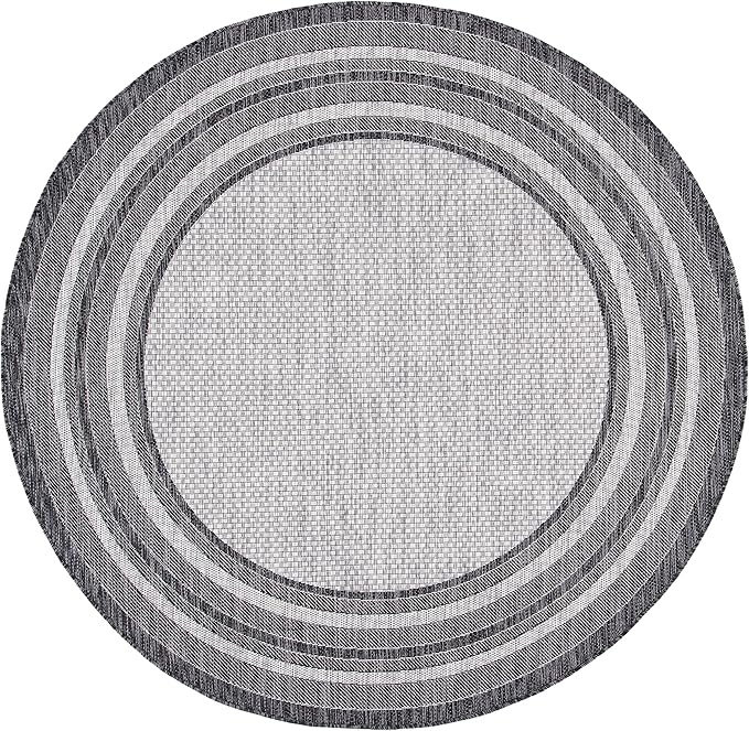 SAFAVIEH Courtyard Collection Area Rug - 9' Round, Light Grey & Black, Non-Shedding & Easy Care, Indoor/Outdoor & Washable-Ideal for Patio, Backyard, Mudroom (CY8475-37612)