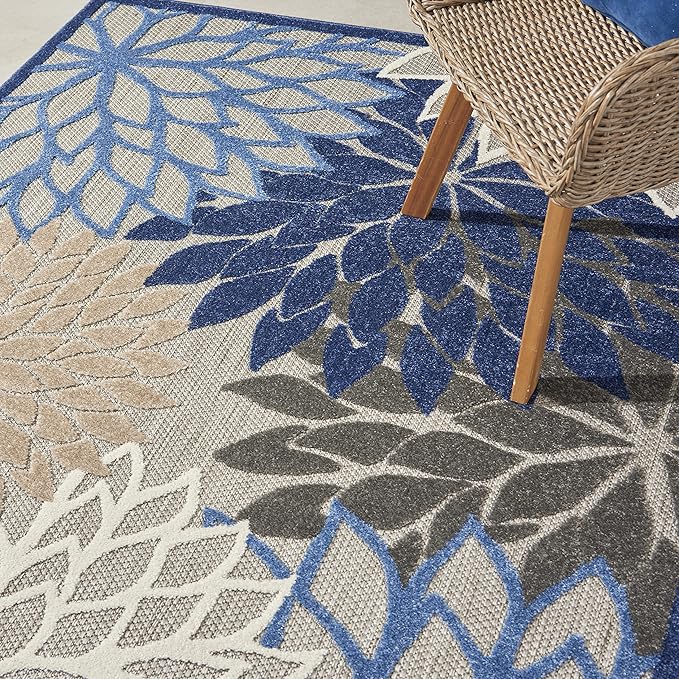 Nourison Aloha 5'3" x 7'5" Fabric Indoor/Outdoor Rug in Blue/Multi-Color