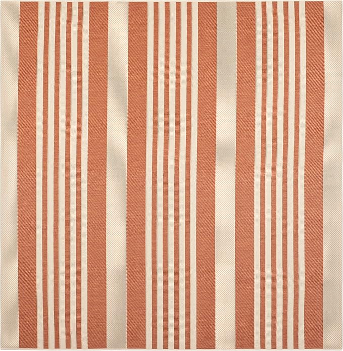 SAFAVIEH Courtyard Collection 6'7" Square Terracotta/Beige CY6062 Stripe Indoor/ Outside Waterproof Easy cleansingPatio Backyard Mudroom Area Mat