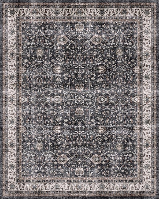 Dripex 8x10 Area Rugs, Machine Washable Non Slip Distressed Boho Rugs,Large Area Rug for Bedroom Aesthetic, No Pile Lightweight Vintage Rug, Carpet for Living Room Dining Room Den,Blue and Brown