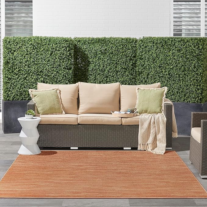 Nourison Essentials Indoor/Outdoor Rust 9' x Square Area Rug, Easy Cleaning, Non Shedding, Bed Room, Living Room, Dining Room, Backyard, Deck, Patio (9 Square)