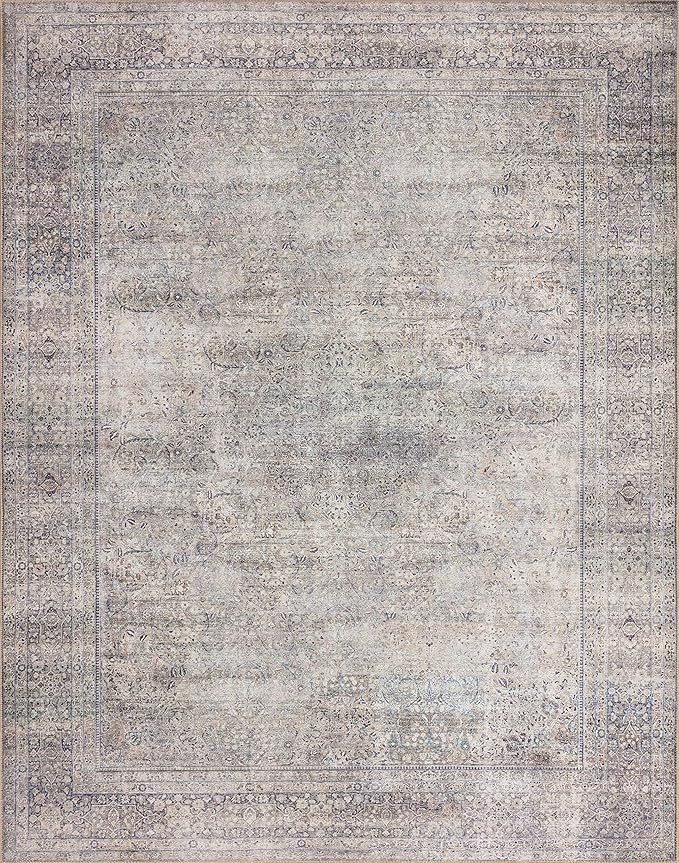Loloi II Wynter Collection WYN-03 Silver/Charcoal 3'-6" x 5'-6", .13" Thick, Accent Rug, Soft, Durable, Printed, Vintage Inspired, Low Pile, Non-Shedding, Easy Clean, Living Room Rug