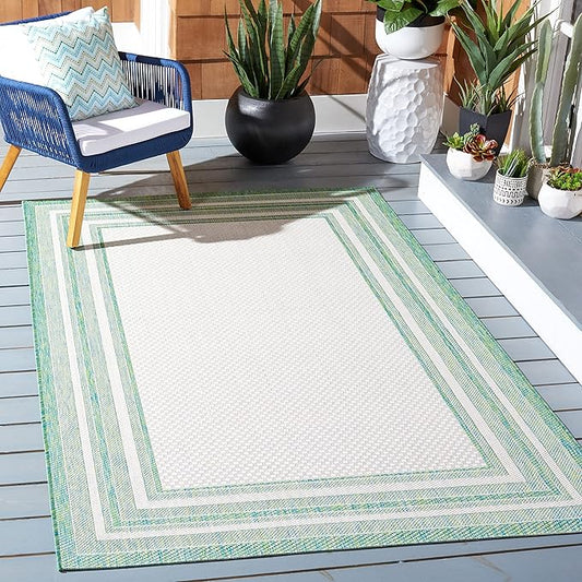 SAFAVIEH Courtyard Collection 6'7" Square Ivory/Green CY8475 Indoor/ Outside Waterproof Easy cleansingPatio Backyard Mudroom Area Mat
