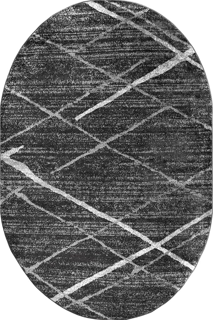 nuLOOM Oval 5x8 Thigpen Contemporary Area Rug, Charcoal, Abstract Lines, Non-Slip Backing, Stain Resistant, For Bedroom, Dining Room, Living Room, Hallway, Office, Kitchen, Entryway