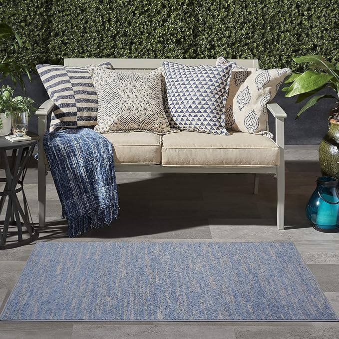 Nourison Essentials Indoor/Outdoor Blue/Grey 3' x 5' Area Rug, Easy Cleaning, Non Shedding, Bed Room, Living Room, Dining Room, Backyard, Deck, Patio (3x5)