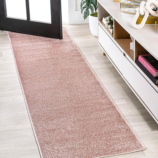 JONATHAN Y SEU100P-212 Haze Solid Low-Pile Indoor Runner Rug, Coastal, Bohemian, Minimalist, Classic, Casual for Bedroom,Kitchen,Living Room,Non Shedding,Easy-Washing, Pink, 2 X 12