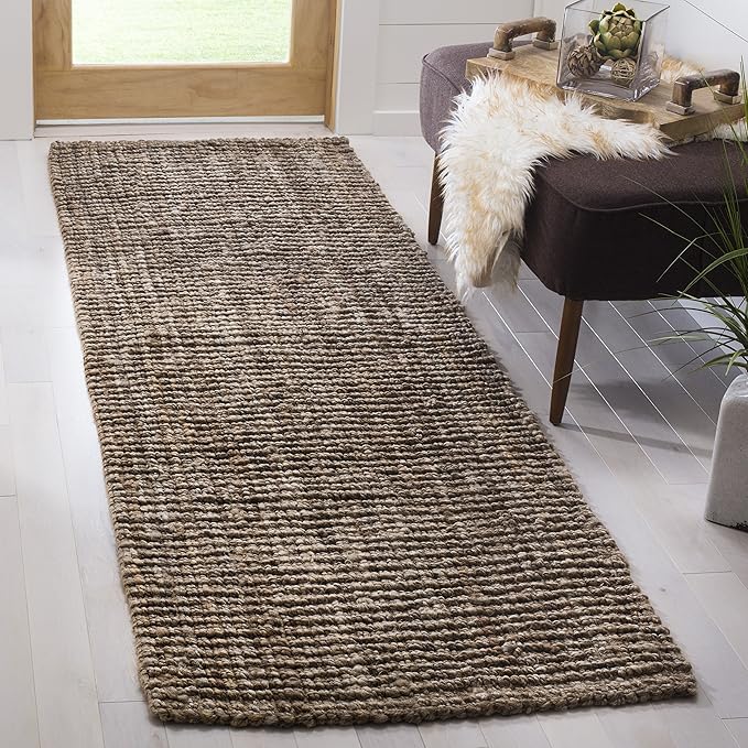 SAFAVIEH Natural Fiber Collection Runner Rug - 2'6" x 20', Natural & Grey, Handmade Chunky Textured Jute 0.75-inch Thick, Ideal for High Traffic Areas in Living Room, Bedroom (NF447M)