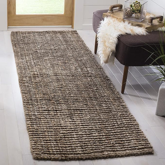 SAFAVIEH Natural Fiber Collection Runner Rug - 2'6" x 20', Natural & Grey, Handmade Chunky Textured Jute 0.75-inch Thick, Ideal for High Traffic Areas in Living Room, Bedroom (NF447M)