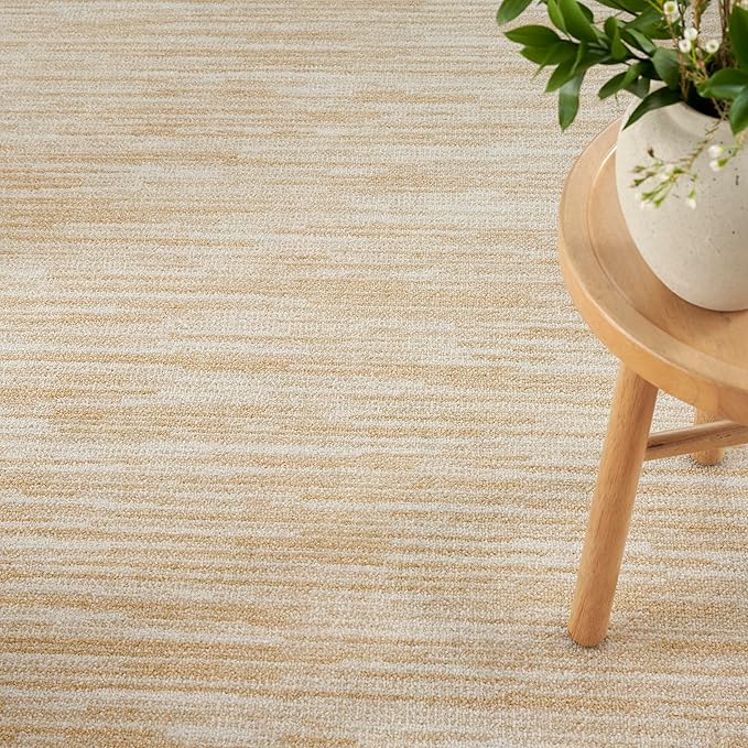 Nourison Essentials Indoor/Outdoor Ivory Gold 4' x Round Area Rug, Easy Cleaning, Non Shedding, Bed Room, Living Room, Dining Room, Backyard, Deck, Patio (4 Round)
