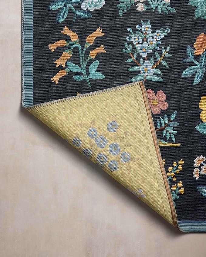 Loloi Rifle Paper Co. Perennial Collection Wildflower PRN-03 Black/Navy 2'-5" x 5'-6" Indoor/Outdoor Accent Rug