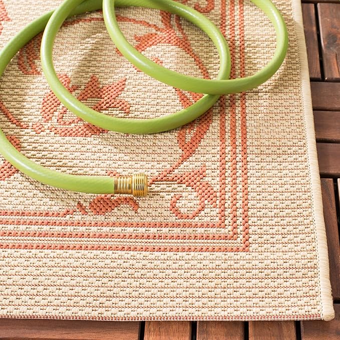 SAFAVIEH Courtyard Collection Accent Rug - 2'7" x 5', Natural & Terra, Scroll Design, Non-Shedding & Easy Care, Indoor/Outdoor & Washable-Ideal for Patio, Backyard, Mudroom (CY2098-3201)