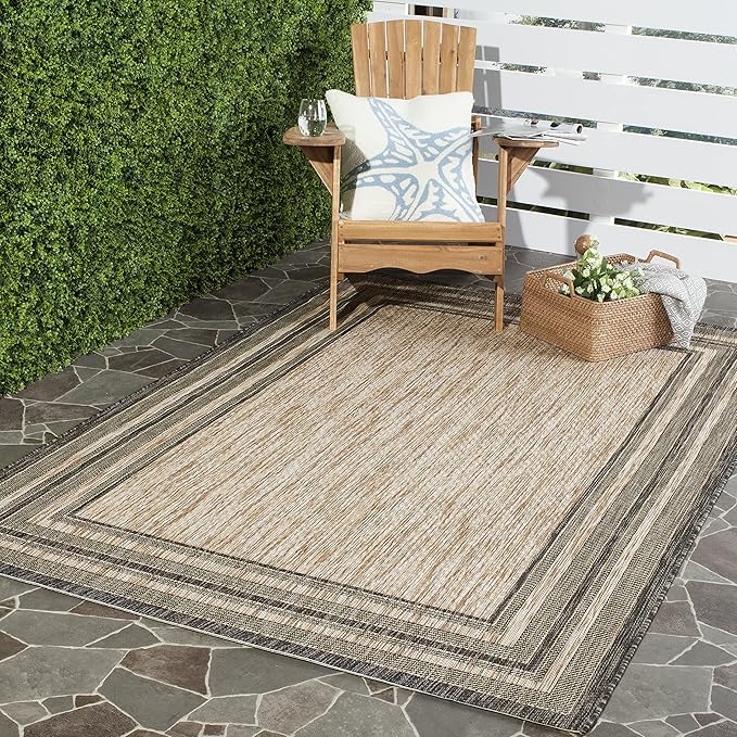 SAFAVIEH Courtyard Collection Area Rug - 4' Square, Natural & Black, Non-Shedding & Easy Care, Indoor/Outdoor & Washable-Ideal for Patio, Backyard, Mudroom (CY8475-37312)